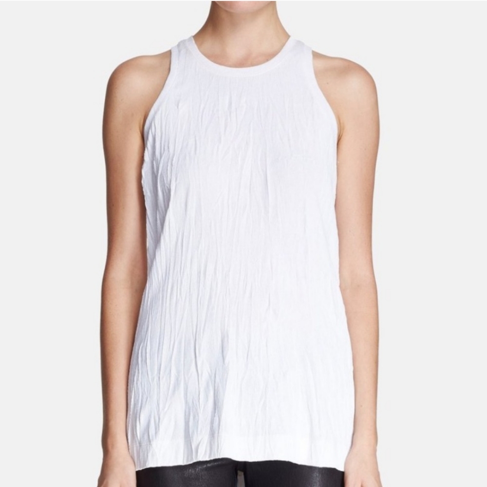 Helmut Lang White Sleeveless Crinkled Tank Shirt